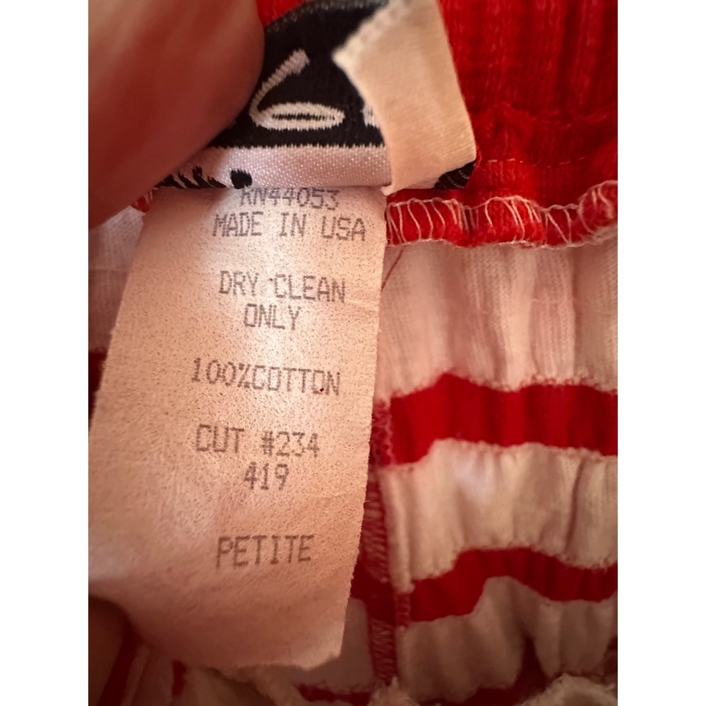 Phyllis Sues Vintage Red White Striped Crinkle Pants Tropical Patch Retro Small - Picture 14 of 16